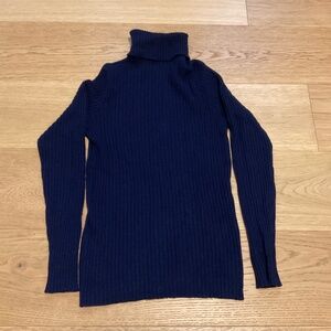 Cashmere by Pringle cashmere navy ribbed turtleneck sweater